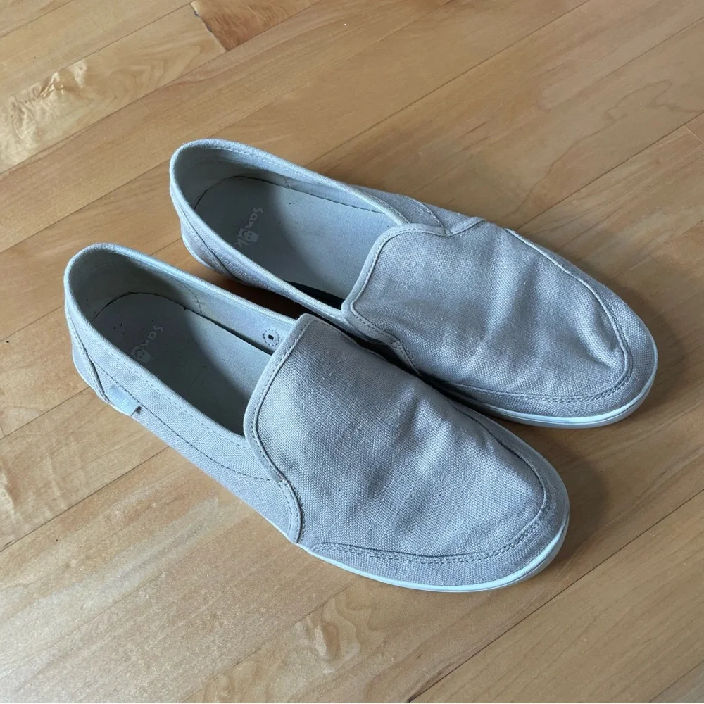 Sanuk Beige Canvas Slip-On Loafers